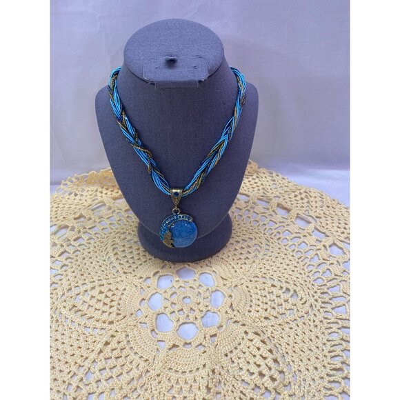 NWT Fashion Jewelry Bohemian Style Retro Gemstone Pendant Dark Blue Necklace - Picture 1 of 4